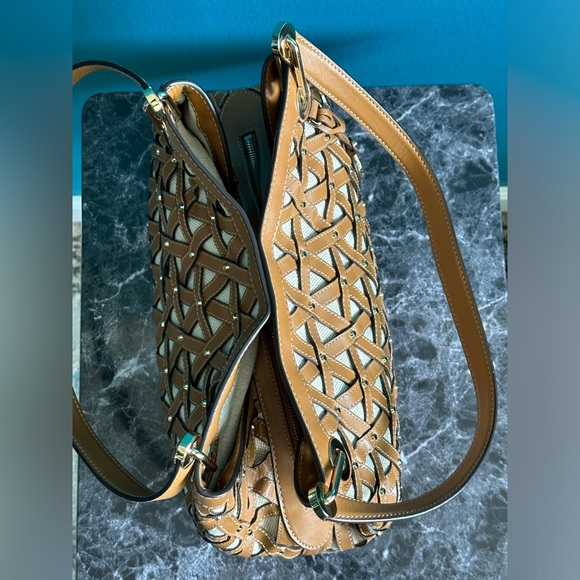 Michael Kors RAVEN Studded Woven Leather Large Shoulder Bag Tote - Picture 4 of 16